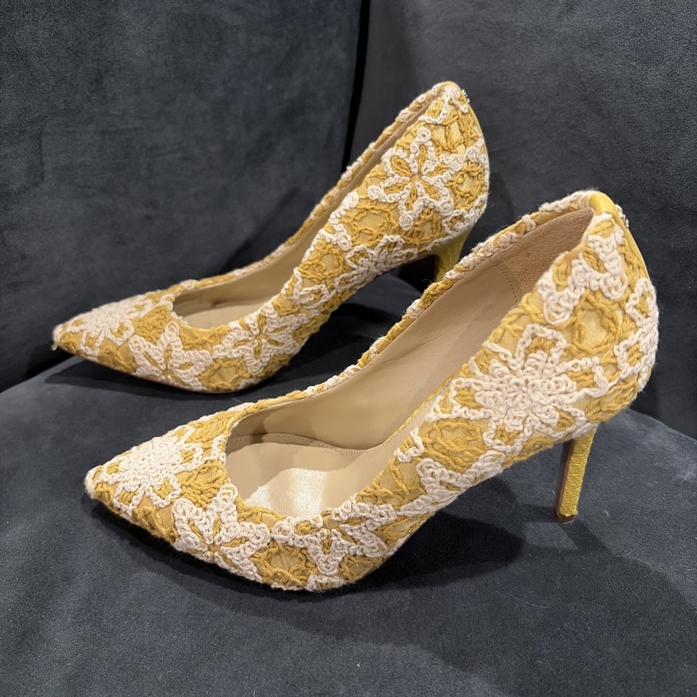 Sam Edelman Hazel Crocheted Stiletto Pumps Desert Sun Ivory 7.5 - Picture 2 of 12